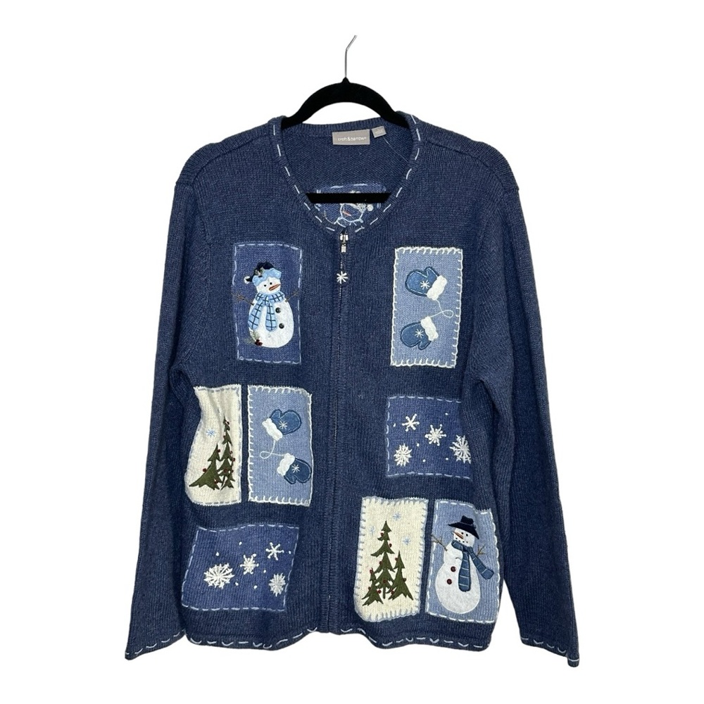 Croft & Borrow Winter Snowman Blue Full Zip Sweater Jacket Large New without tag